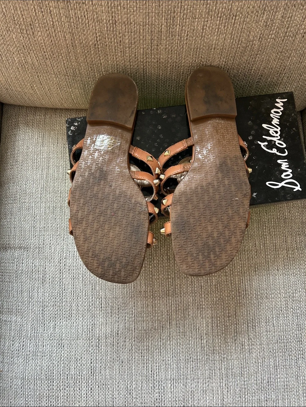 Sam Edelman Tan Leather Studded Slide Sandals